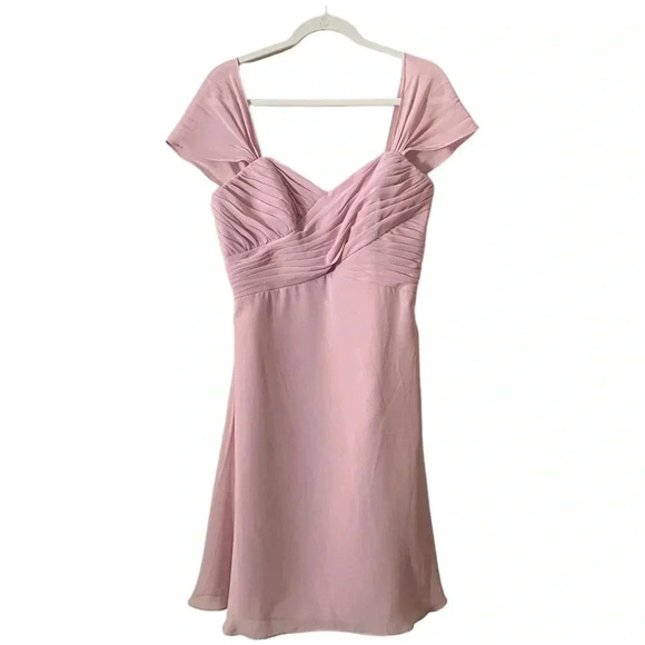 ALFRED ANGELO Pink Chiffon Fit & Flare Dress Sweatheart Neckline Cap Sleeve 12 - Picture 2 of 10